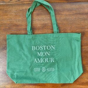 new Sezane Boston Mon Amour olive green cotton canvas tote limited edition NWOT